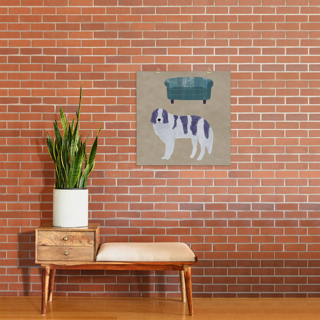 norarikka Dog and a Sofa Purple and Beige Art Print