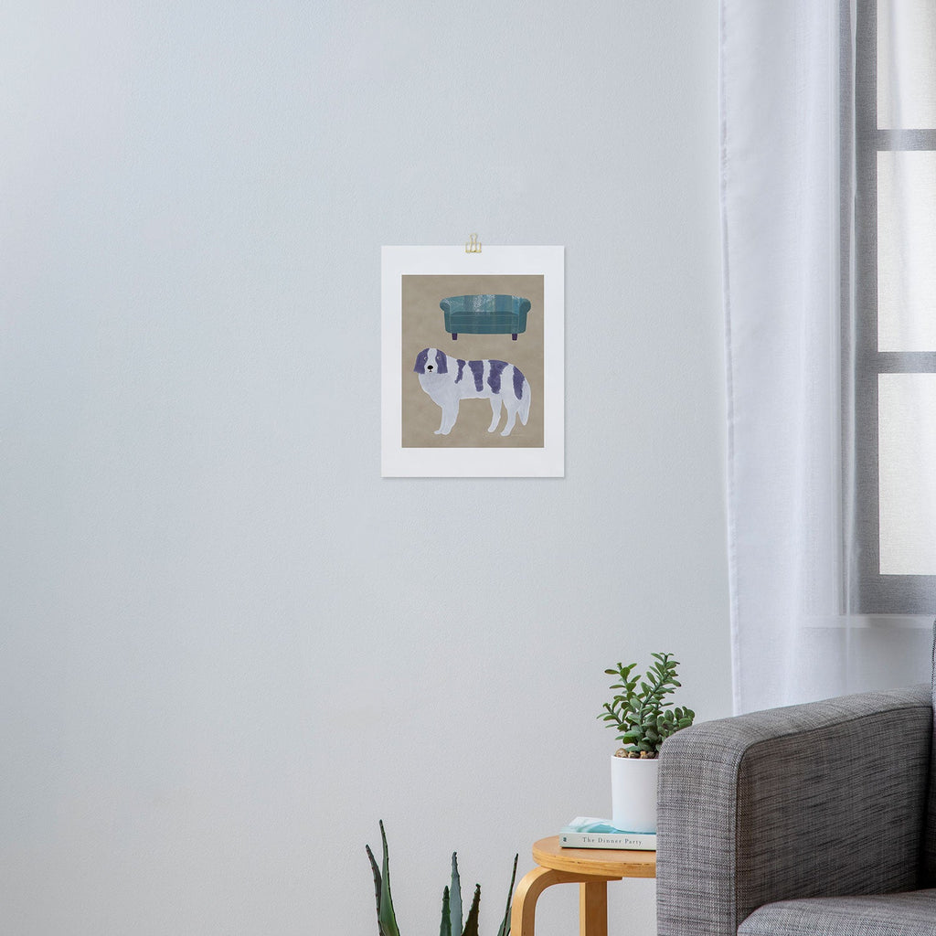 norarikka Dog and a Sofa Purple and Beige Art Print