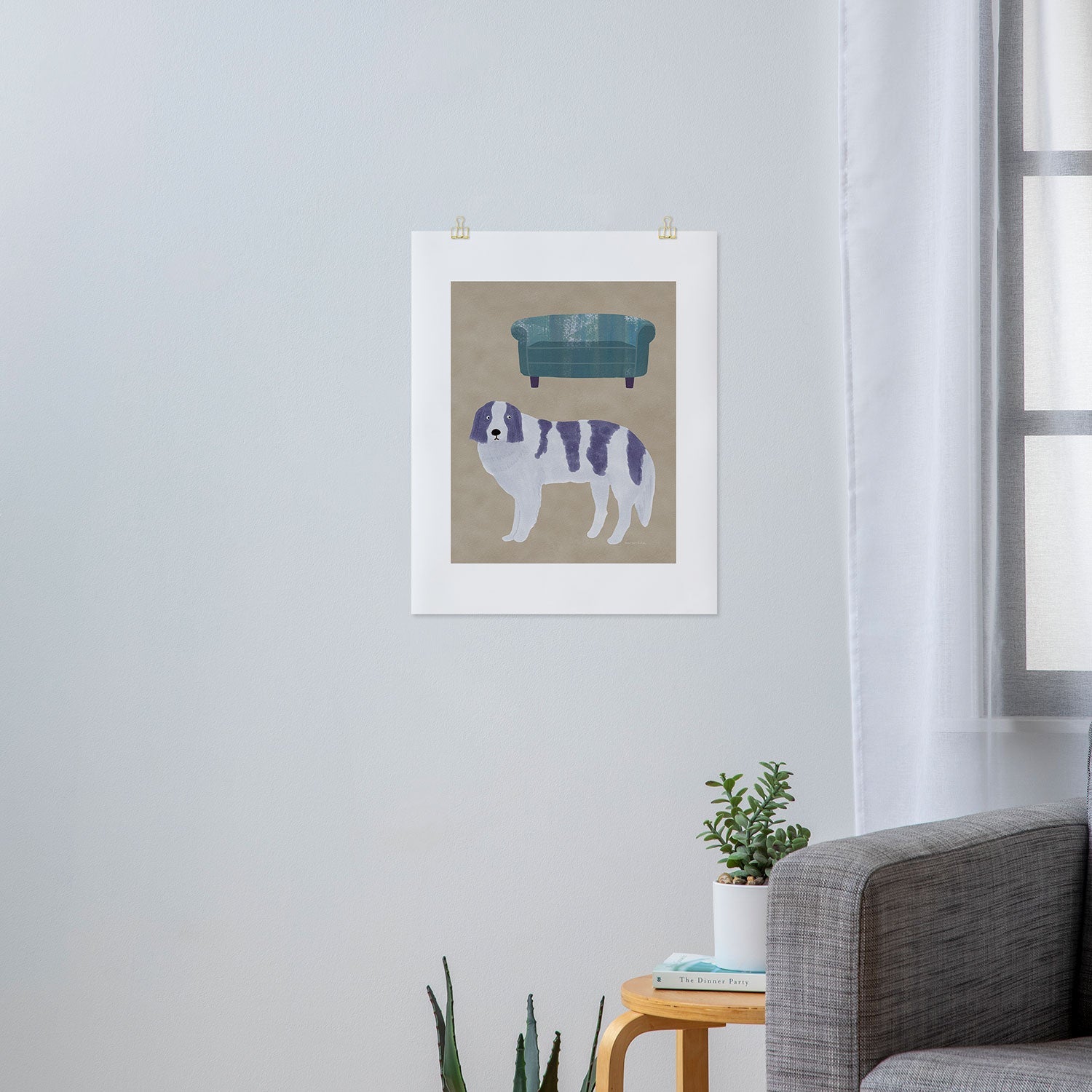 norarikka Dog and a Sofa Purple and Beige Art Print