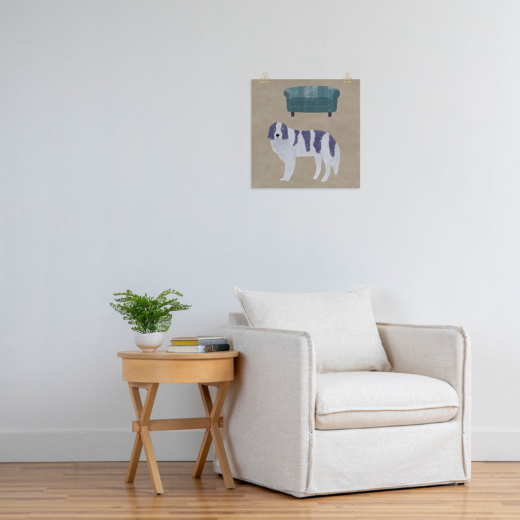 norarikka Dog and a Sofa Purple and Beige Art Print