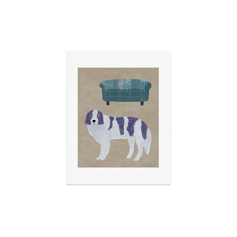 norarikka Dog and a Sofa Purple and Beige Art Print