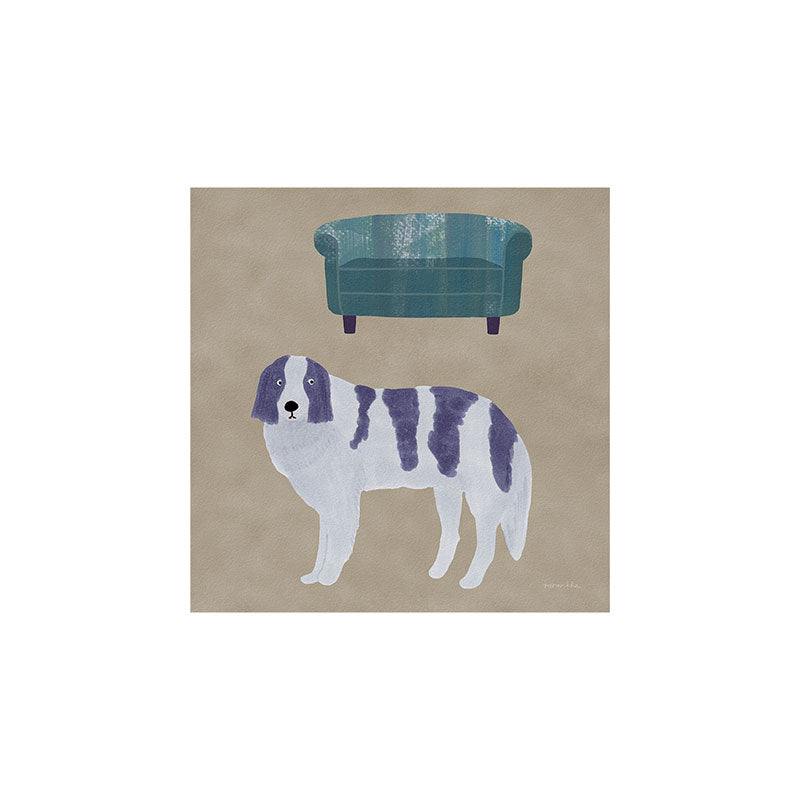 norarikka Dog and a Sofa Purple and Beige Art Print