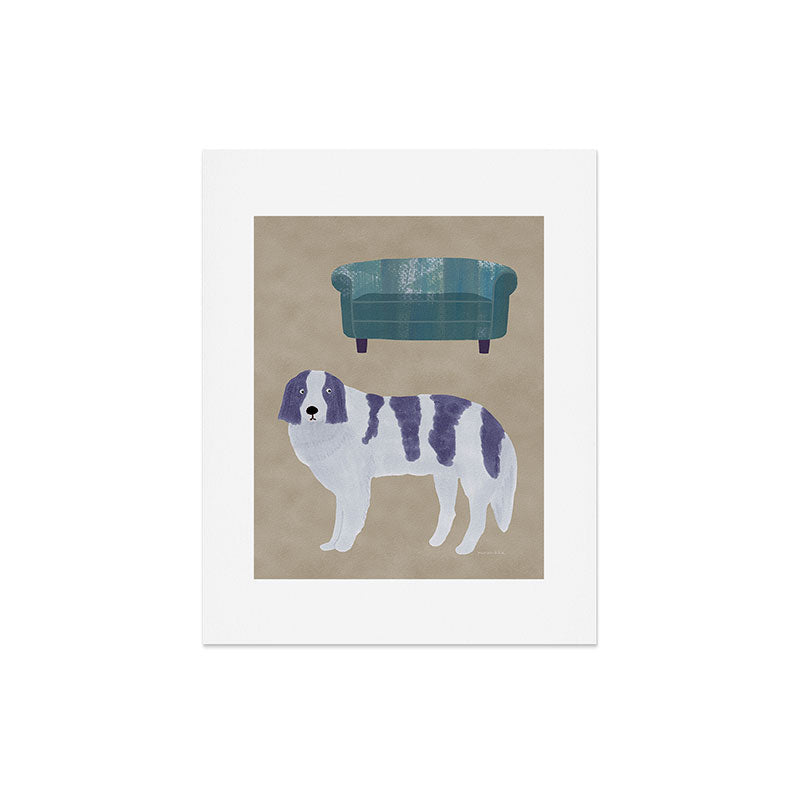 norarikka Dog and a Sofa Purple and Beige Art Print