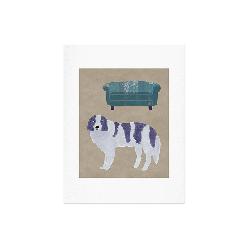norarikka Dog and a Sofa Purple and Beige Art Print