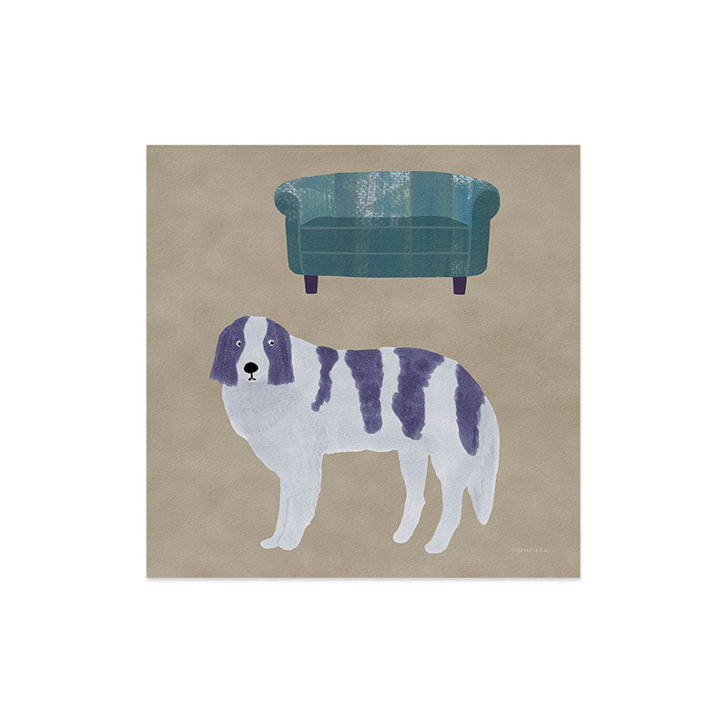 norarikka Dog and a Sofa Purple and Beige Art Print