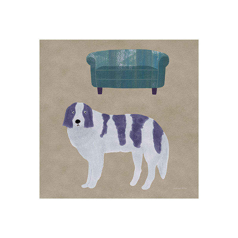 norarikka Dog and a Sofa Purple and Beige Art Print