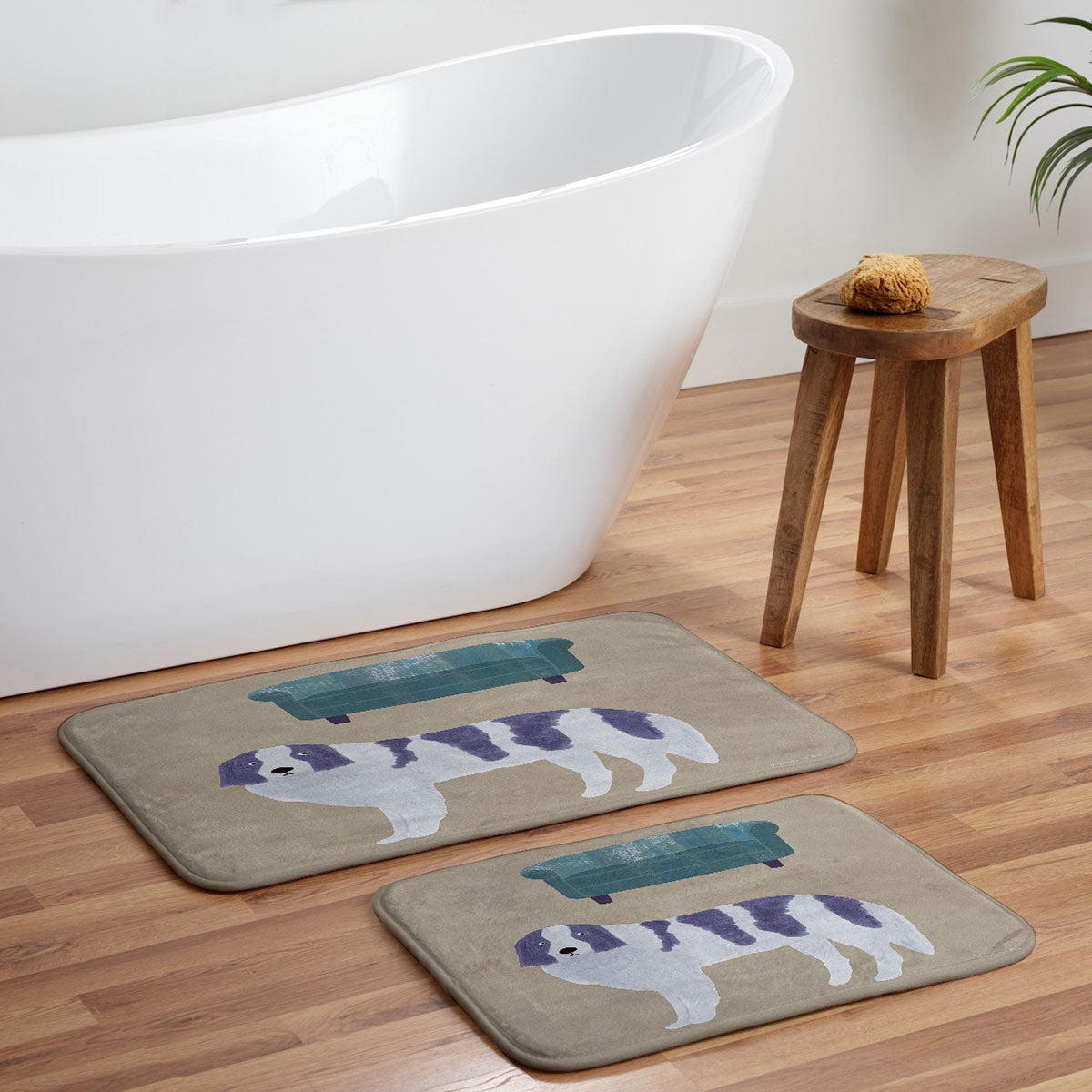 norarikka Dog and a Sofa Purple and Beige Memory Foam Bath Mat
