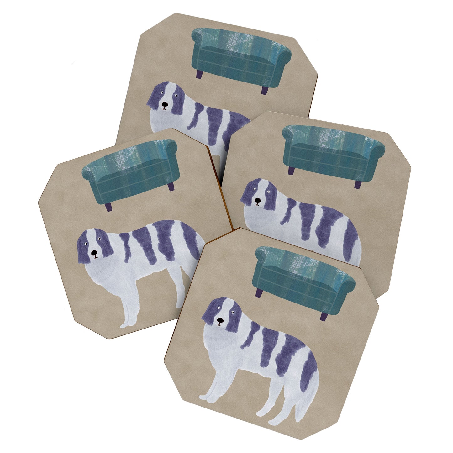 norarikka Dog and a Sofa Purple and Beige Coaster Set