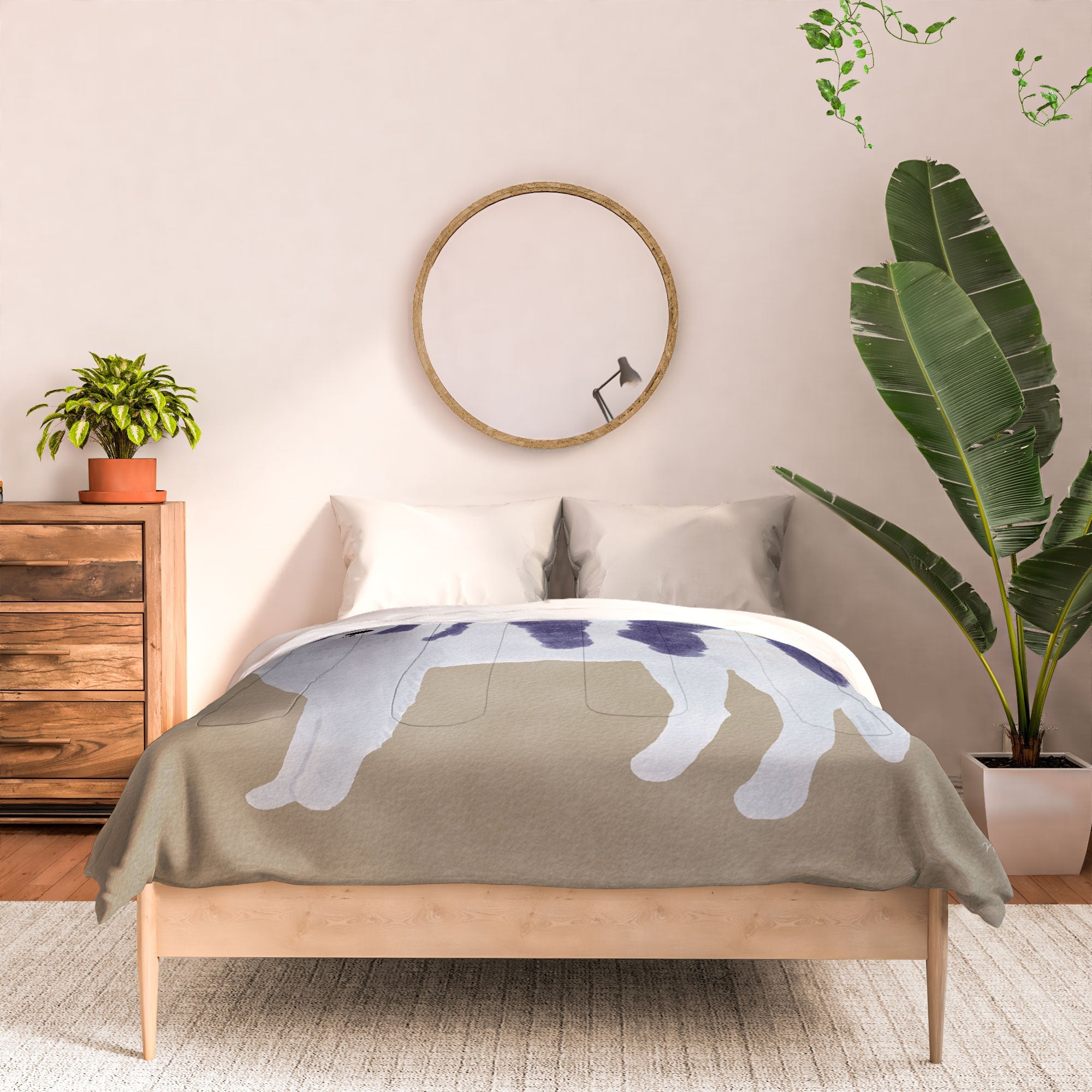 norarikka Dog and a Sofa Purple and Beige Comforter