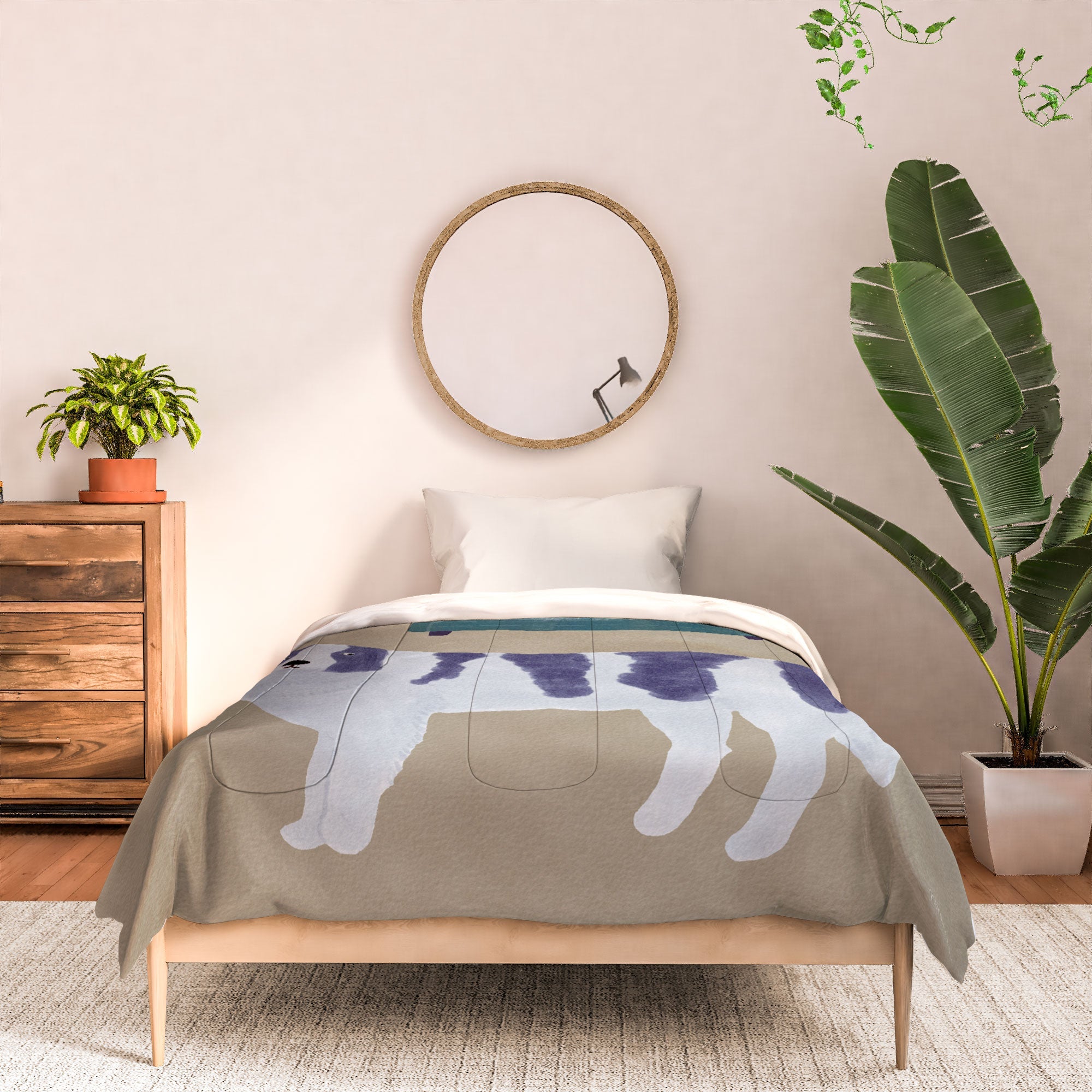 norarikka Dog and a Sofa Purple and Beige Comforter