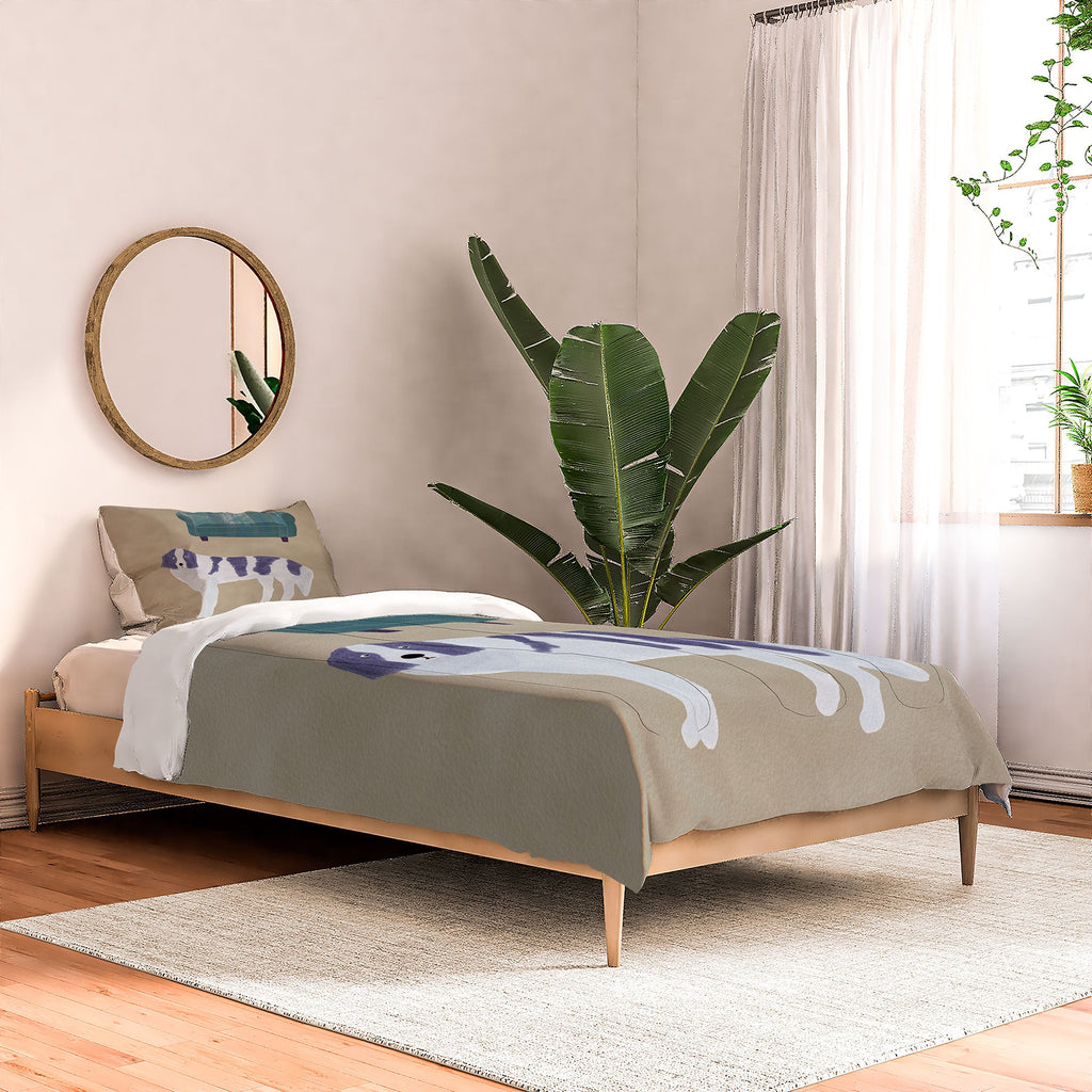 norarikka Dog and a Sofa Purple and Beige Comforter