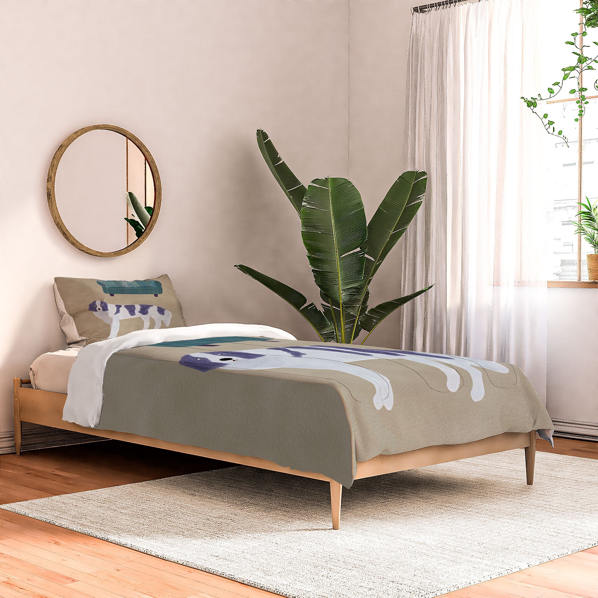 norarikka Dog and a Sofa Purple and Beige Comforter