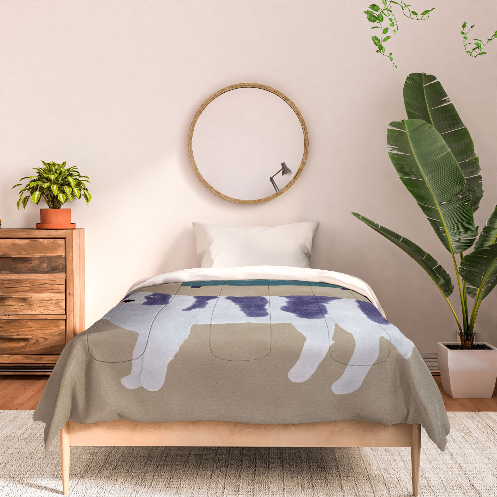 norarikka Dog and a Sofa Purple and Beige Comforter