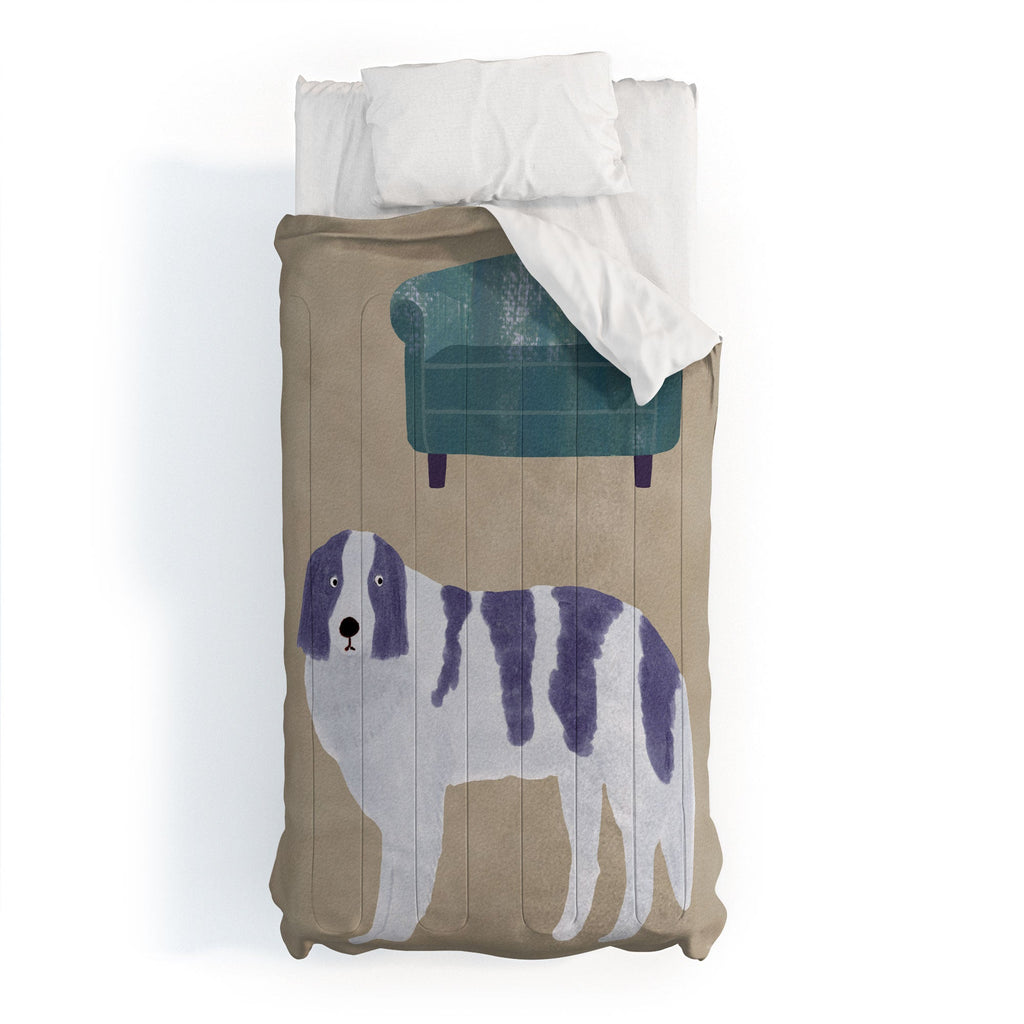 norarikka Dog and a Sofa Purple and Beige Comforter