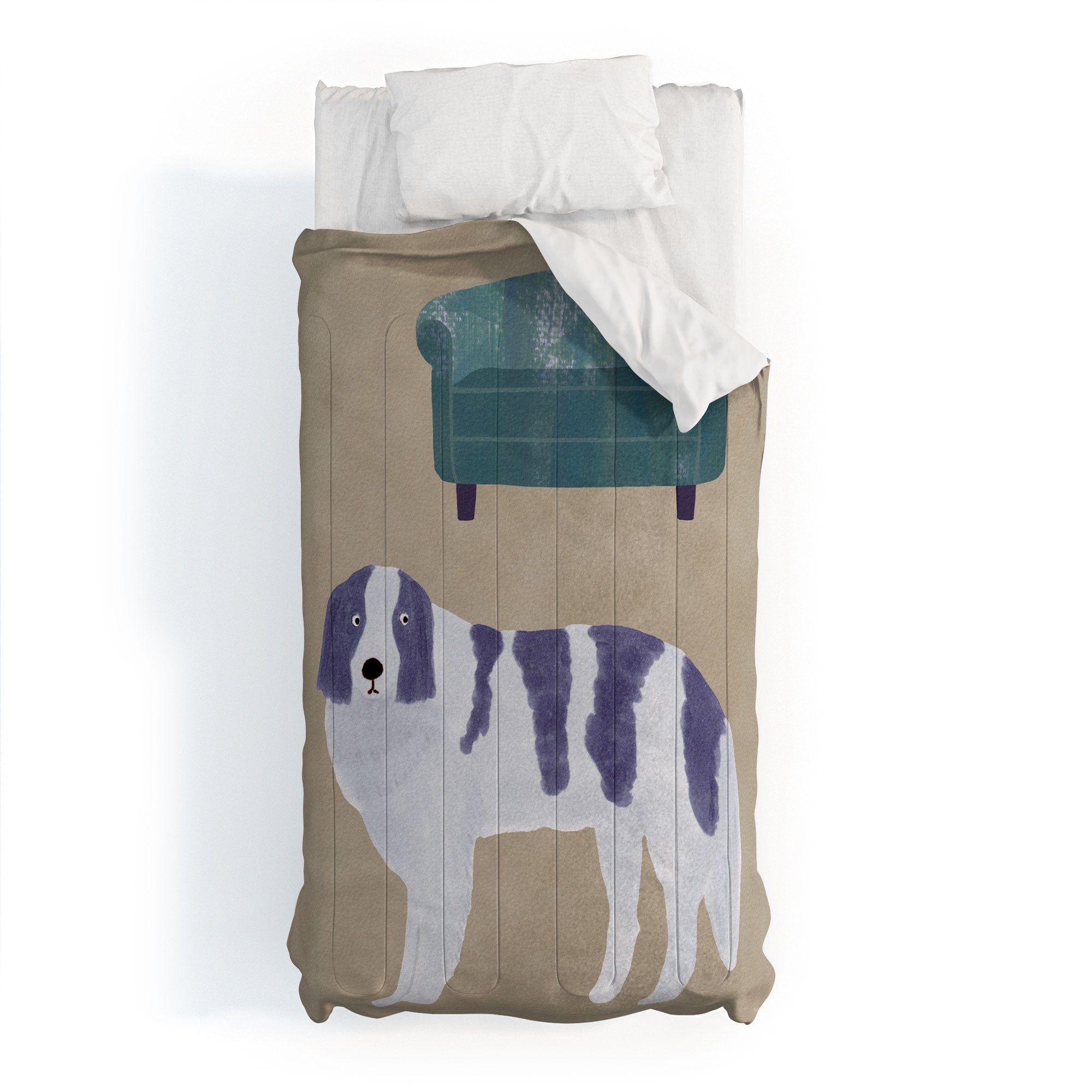 norarikka Dog and a Sofa Purple and Beige Comforter
