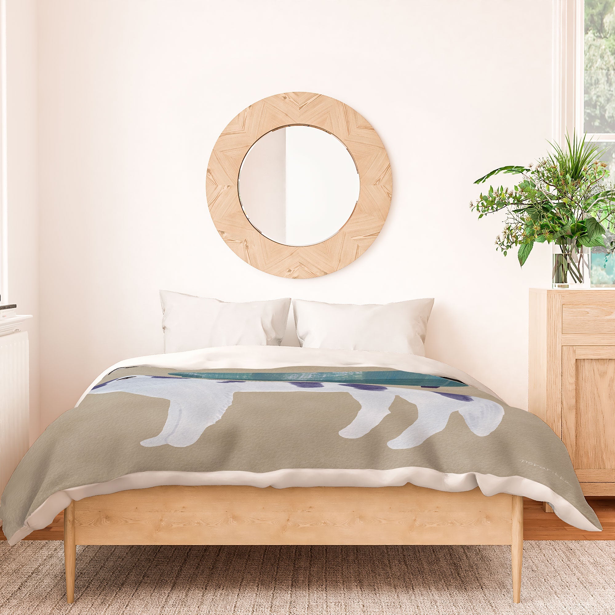 norarikka Dog and a Sofa Purple and Beige Duvet Cover