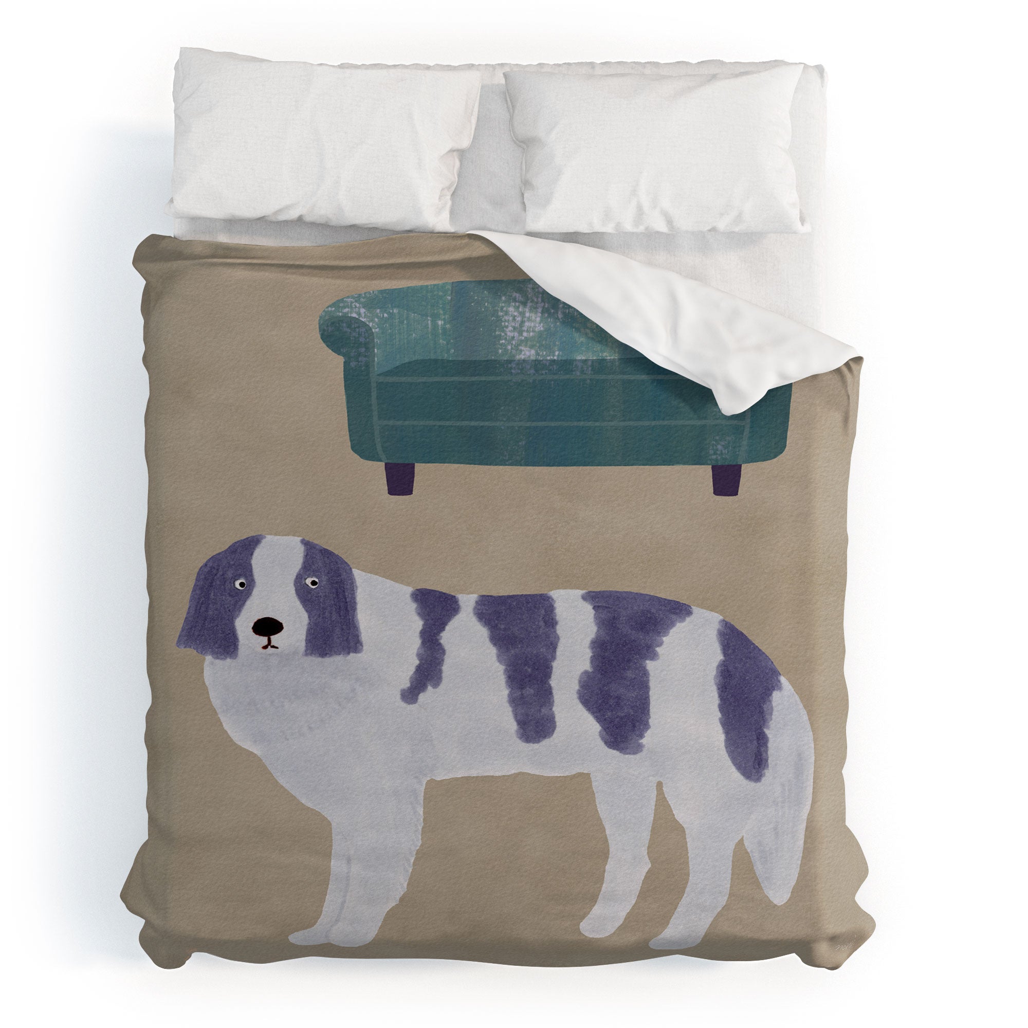 norarikka Dog and a Sofa Purple and Beige Duvet Cover