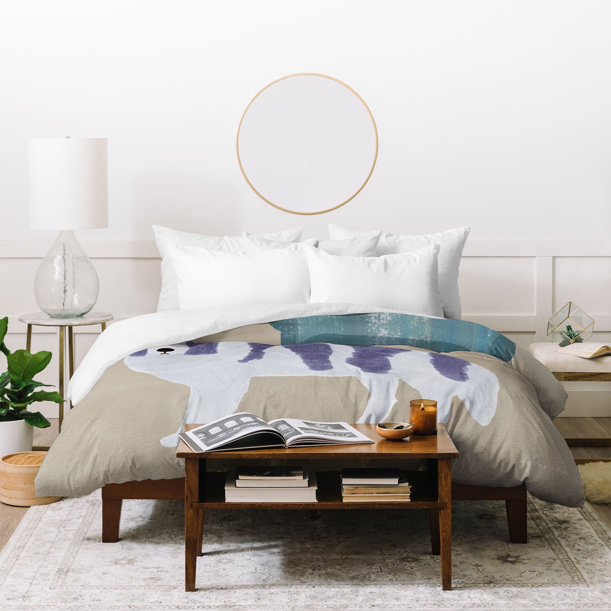 norarikka Dog and a Sofa Purple and Beige Duvet Cover