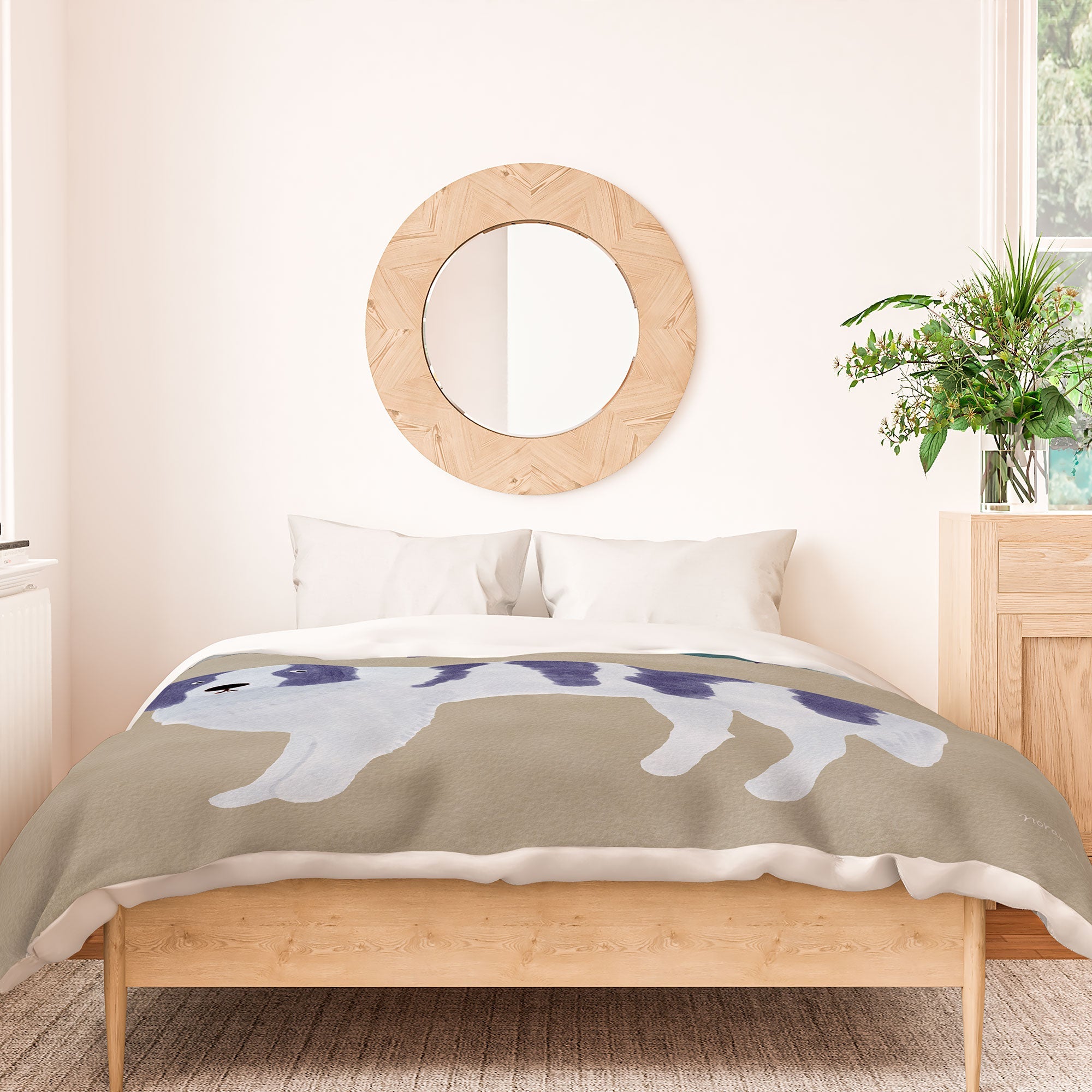 norarikka Dog and a Sofa Purple and Beige Duvet Cover