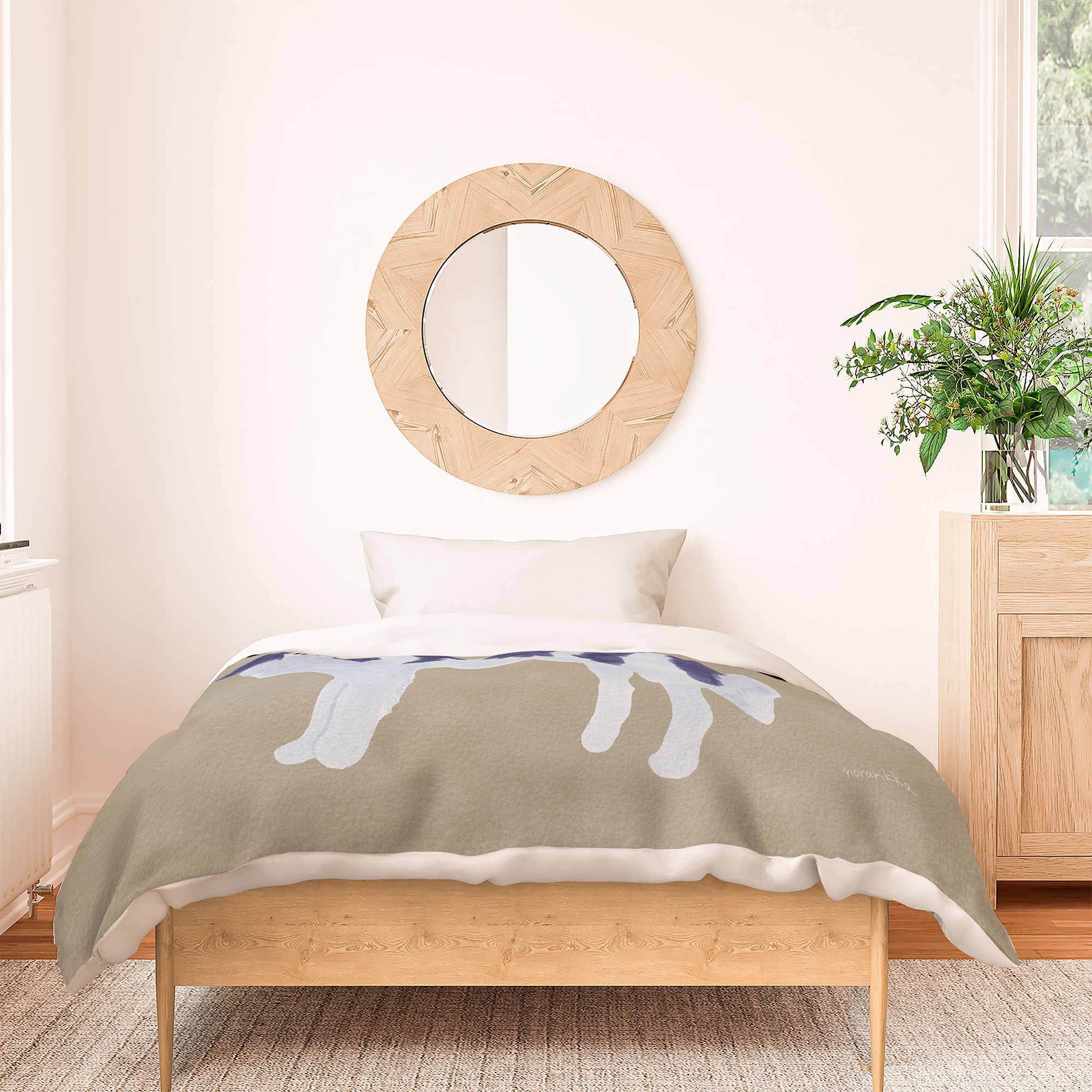 norarikka Dog and a Sofa Purple and Beige Duvet Cover