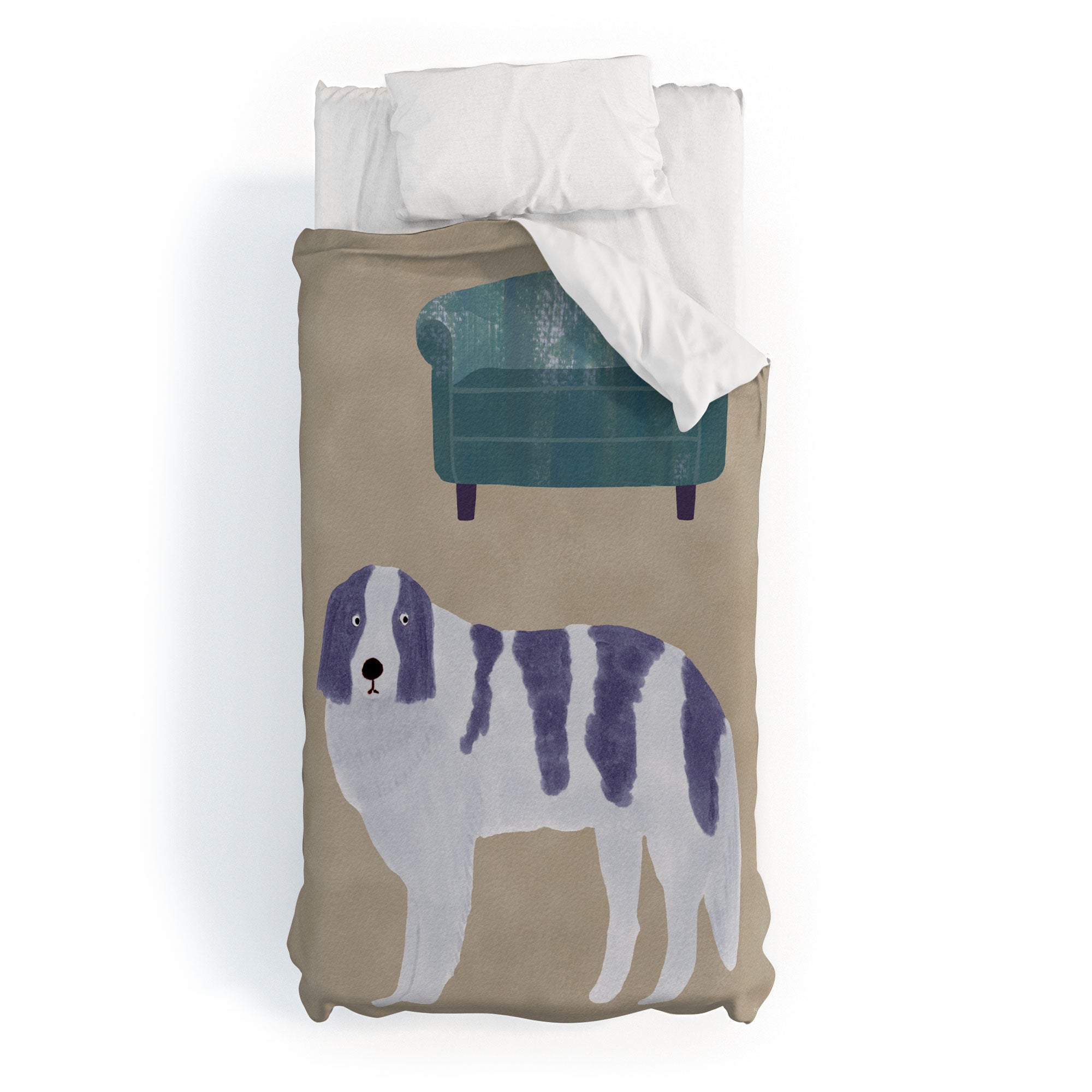 norarikka Dog and a Sofa Purple and Beige Duvet Cover