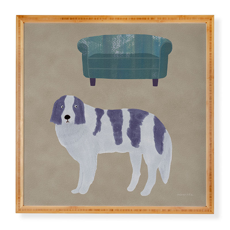 norarikka Dog and a Sofa Purple and Beige Framed Wall Art
