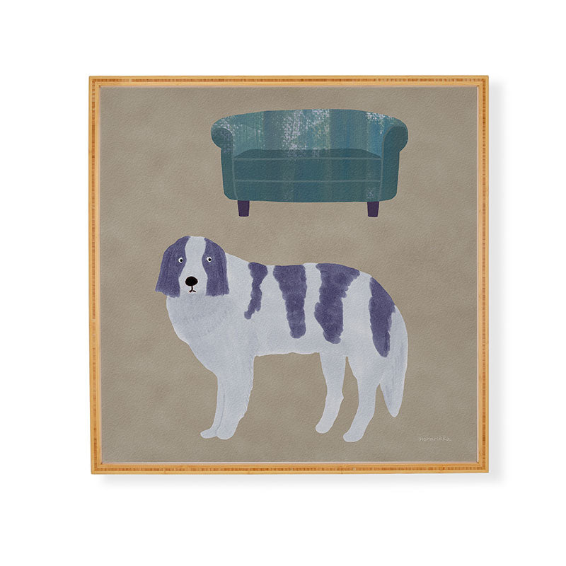 norarikka Dog and a Sofa Purple and Beige Framed Wall Art