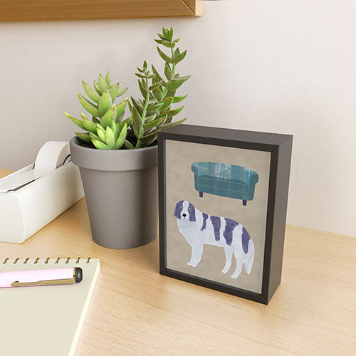 norarikka Dog and a Sofa Purple and Beige Framed Mini Art Print