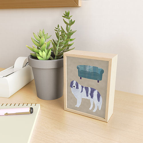 norarikka Dog and a Sofa Purple and Beige Framed Mini Art Print
