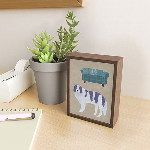 norarikka Dog and a Sofa Purple and Beige Framed Mini Art Print