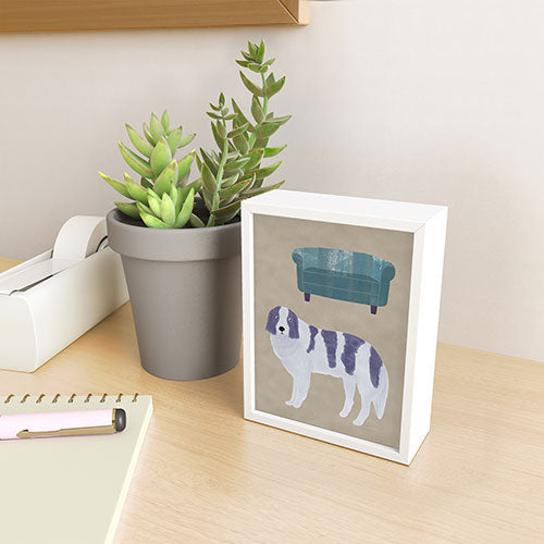 norarikka Dog and a Sofa Purple and Beige Framed Mini Art Print