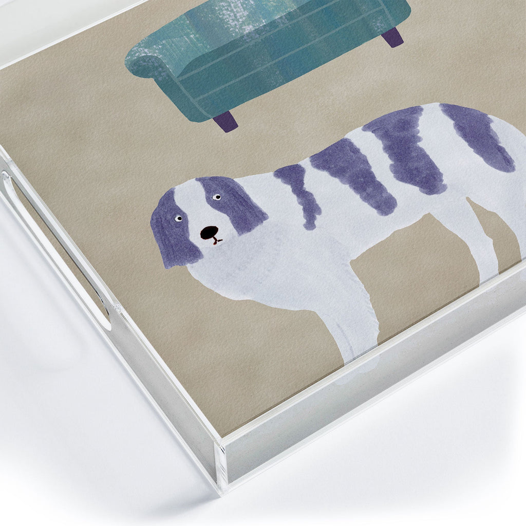 norarikka Dog and a Sofa Purple and Beige Acrylic Tray