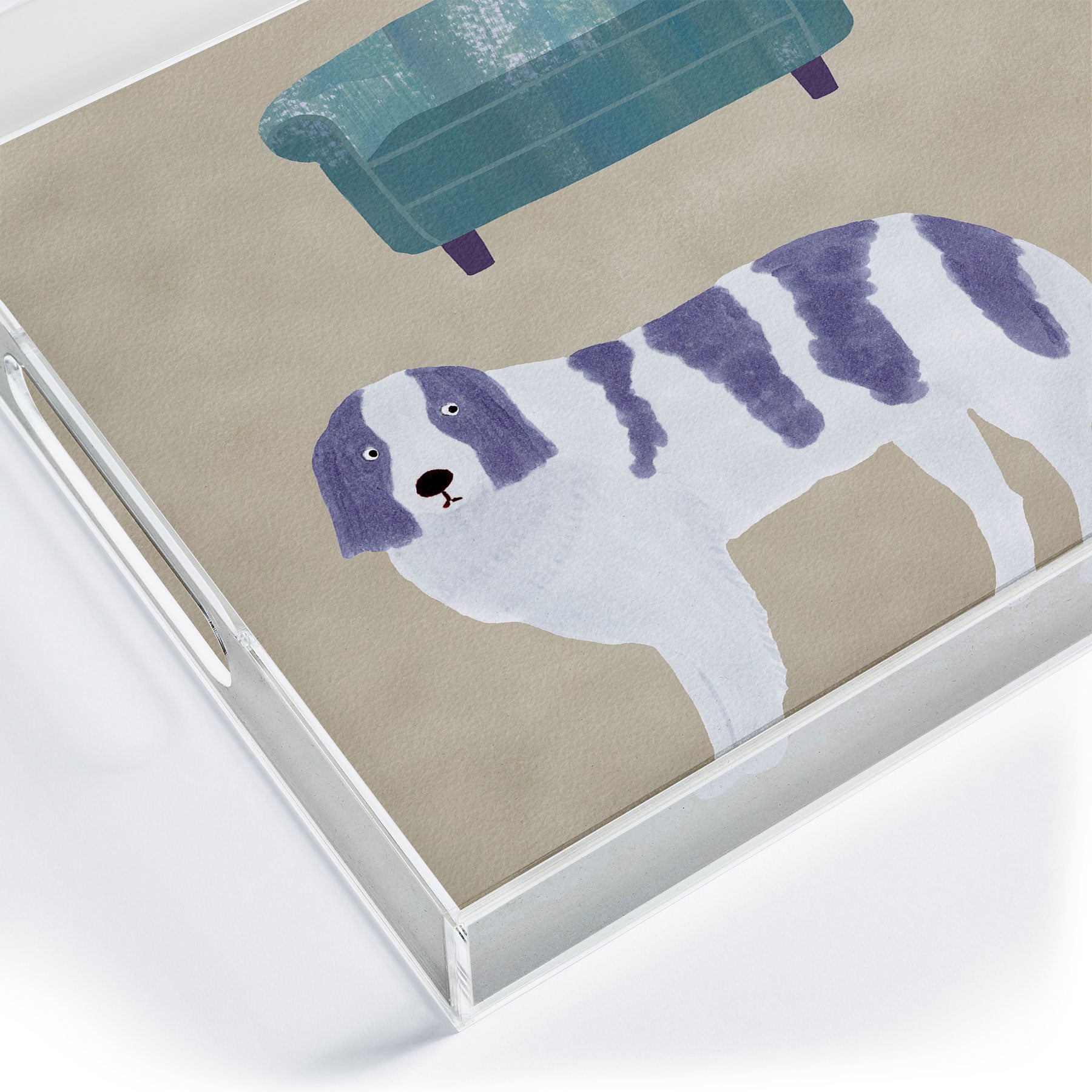 norarikka Dog and a Sofa Purple and Beige Acrylic Tray