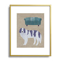 norarikka Dog and a Sofa Purple and Beige Metal Framed Art Print