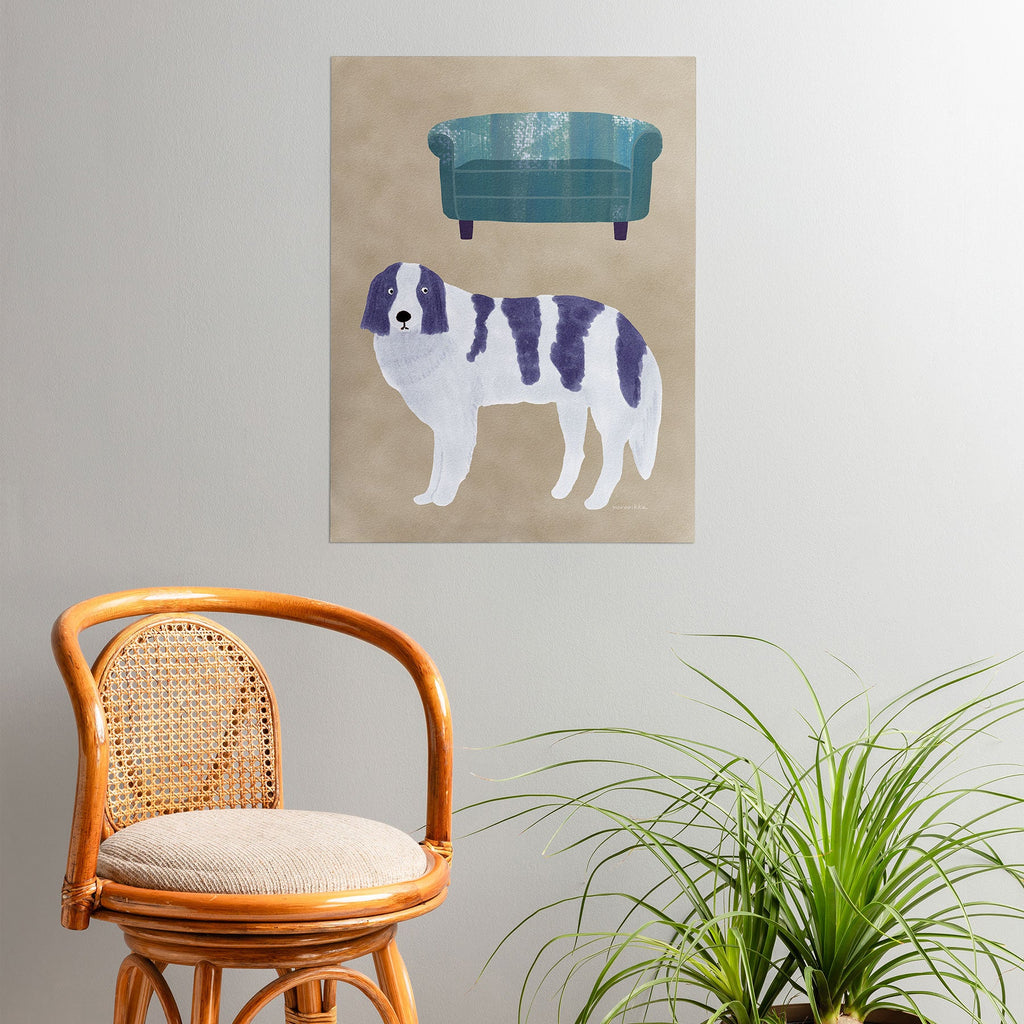 norarikka Dog and a Sofa Purple and Beige Poster