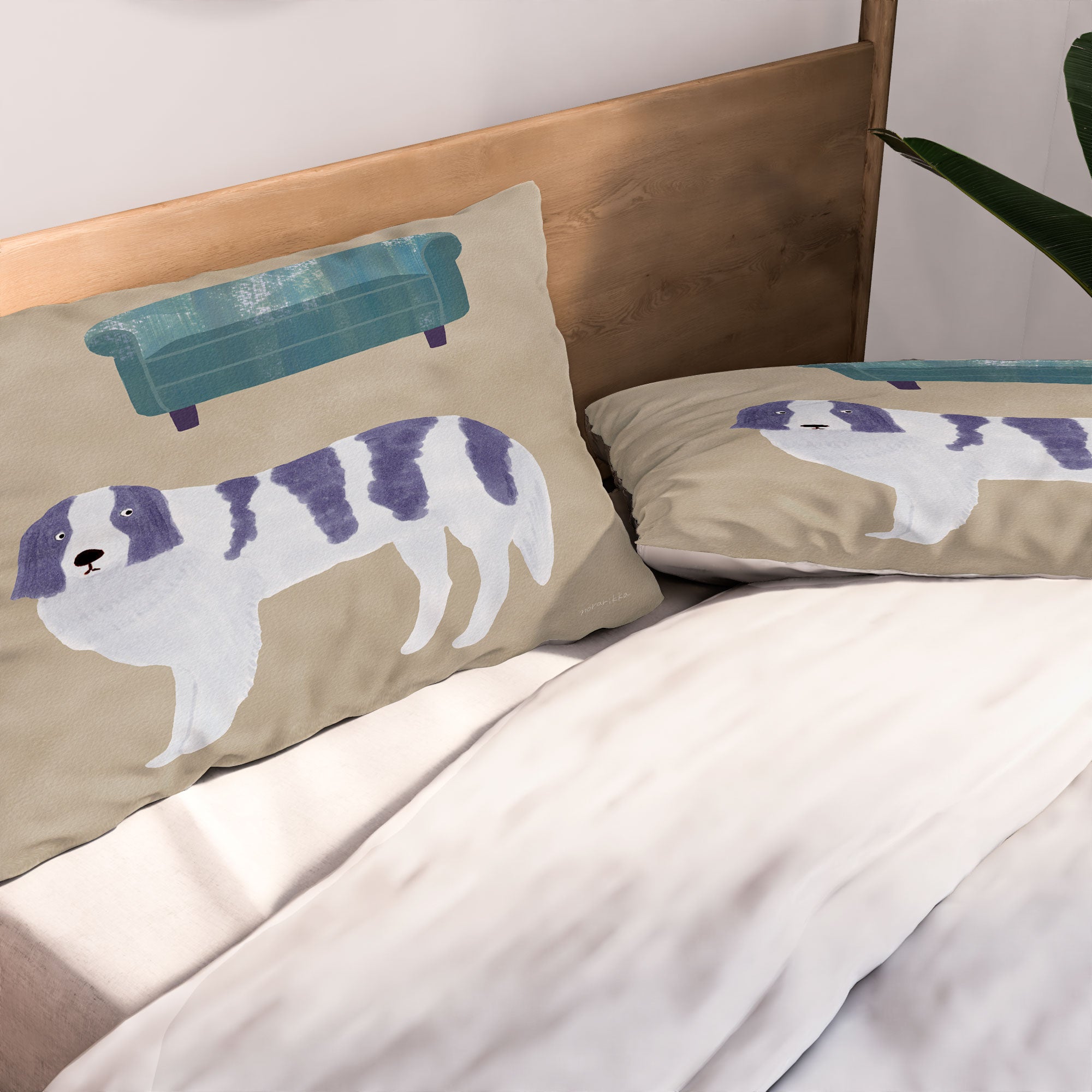 norarikka Dog and a Sofa Purple and Beige Pillow Shams