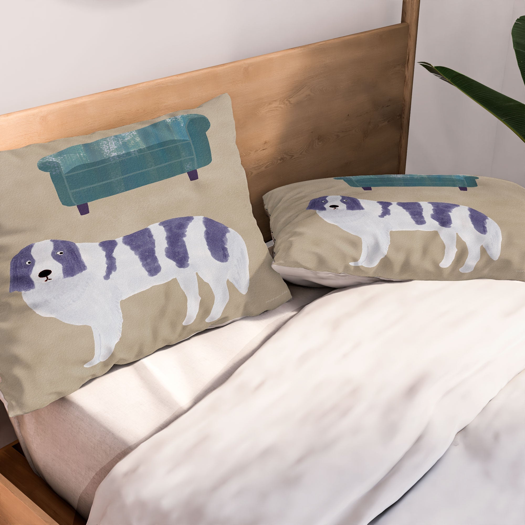 norarikka Dog and a Sofa Purple and Beige Pillow Shams