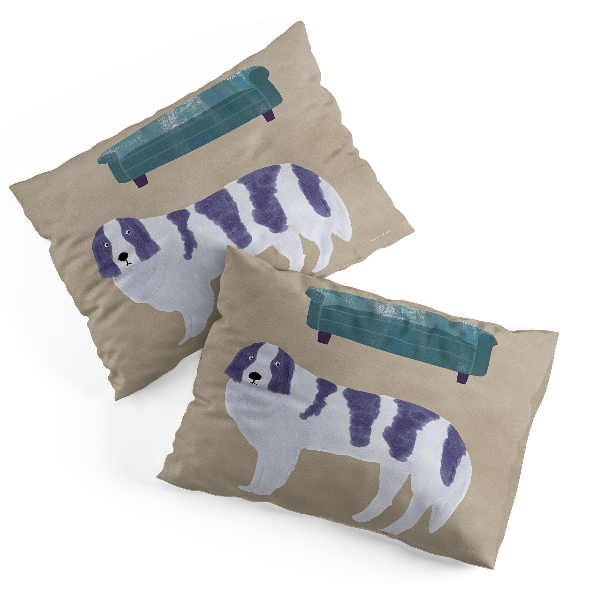 norarikka Dog and a Sofa Purple and Beige Pillow Shams