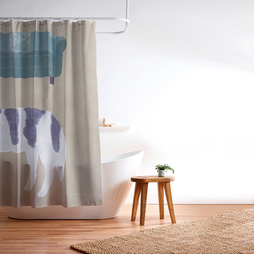 norarikka Dog and a Sofa Purple and Beige Shower Curtain