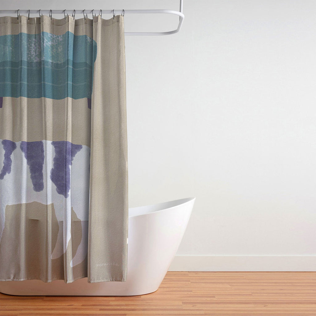 norarikka Dog and a Sofa Purple and Beige Shower Curtain