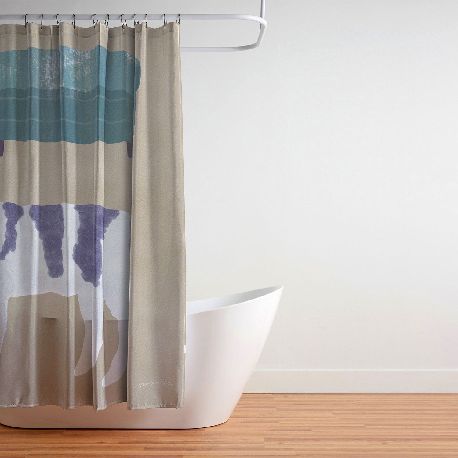 norarikka Dog and a Sofa Purple and Beige Shower Curtain