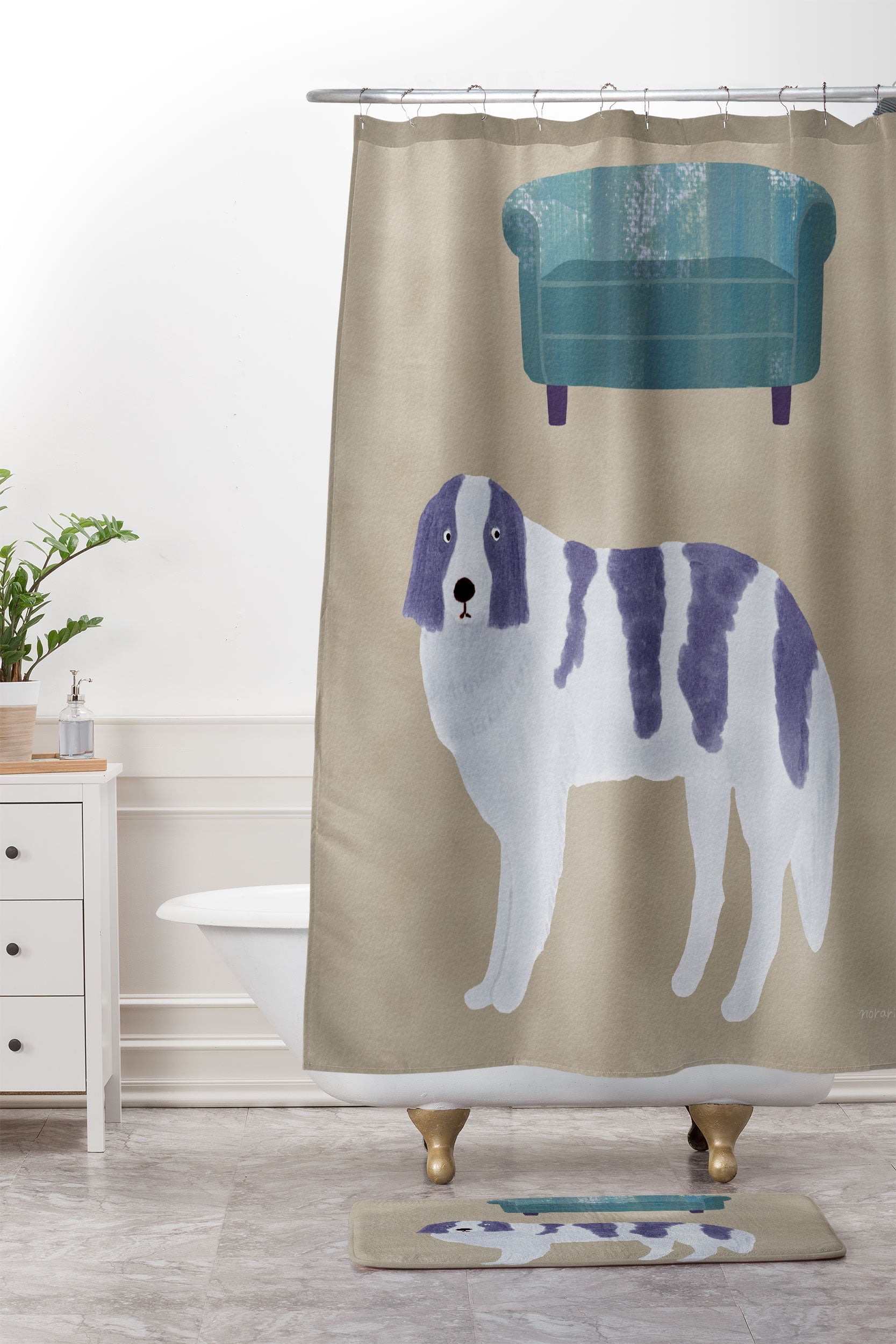 norarikka Dog and a Sofa Purple and Beige Memory Foam Bath Mat