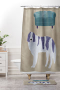 norarikka Dog and a Sofa Purple and Beige Shower Curtain And Mat