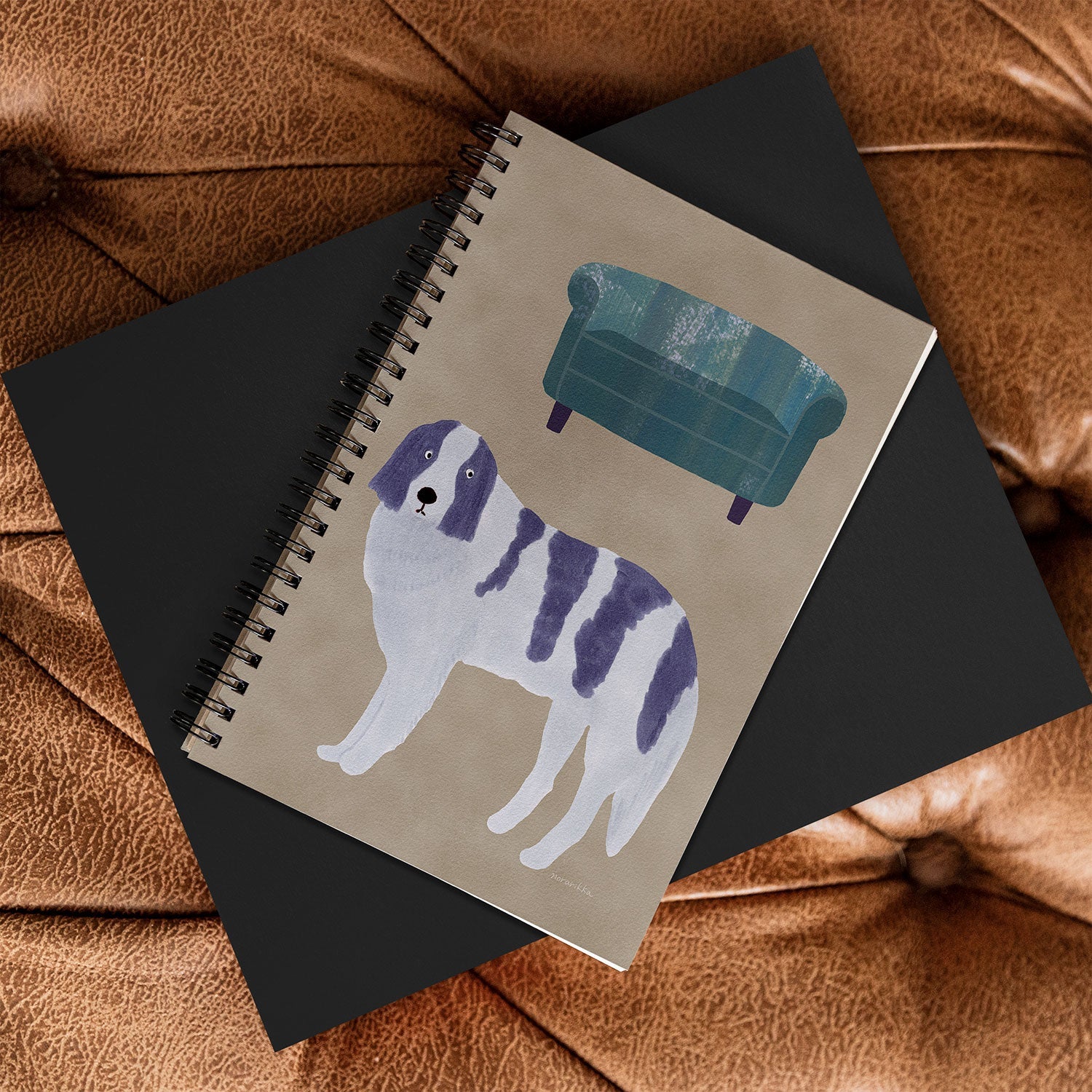 norarikka Dog and a Sofa Purple and Beige Spiral Notebook