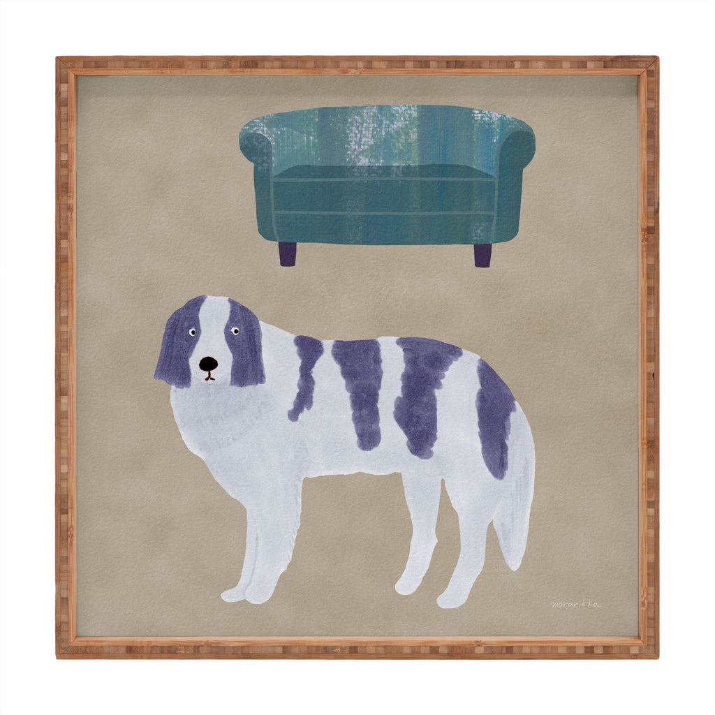 norarikka Dog and a Sofa Purple and Beige Square Tray