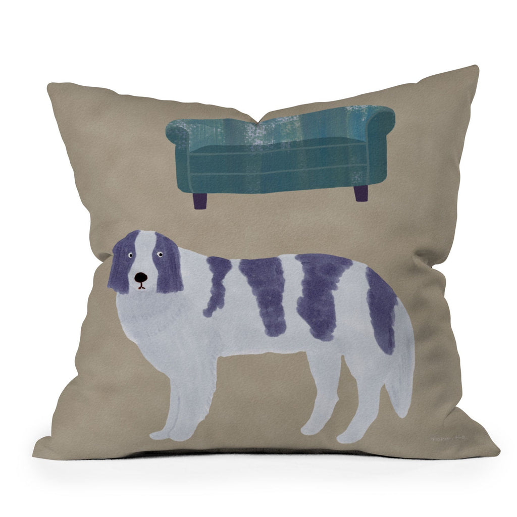 norarikka Dog and a Sofa Purple and Beige Outdoor Throw Pillow
