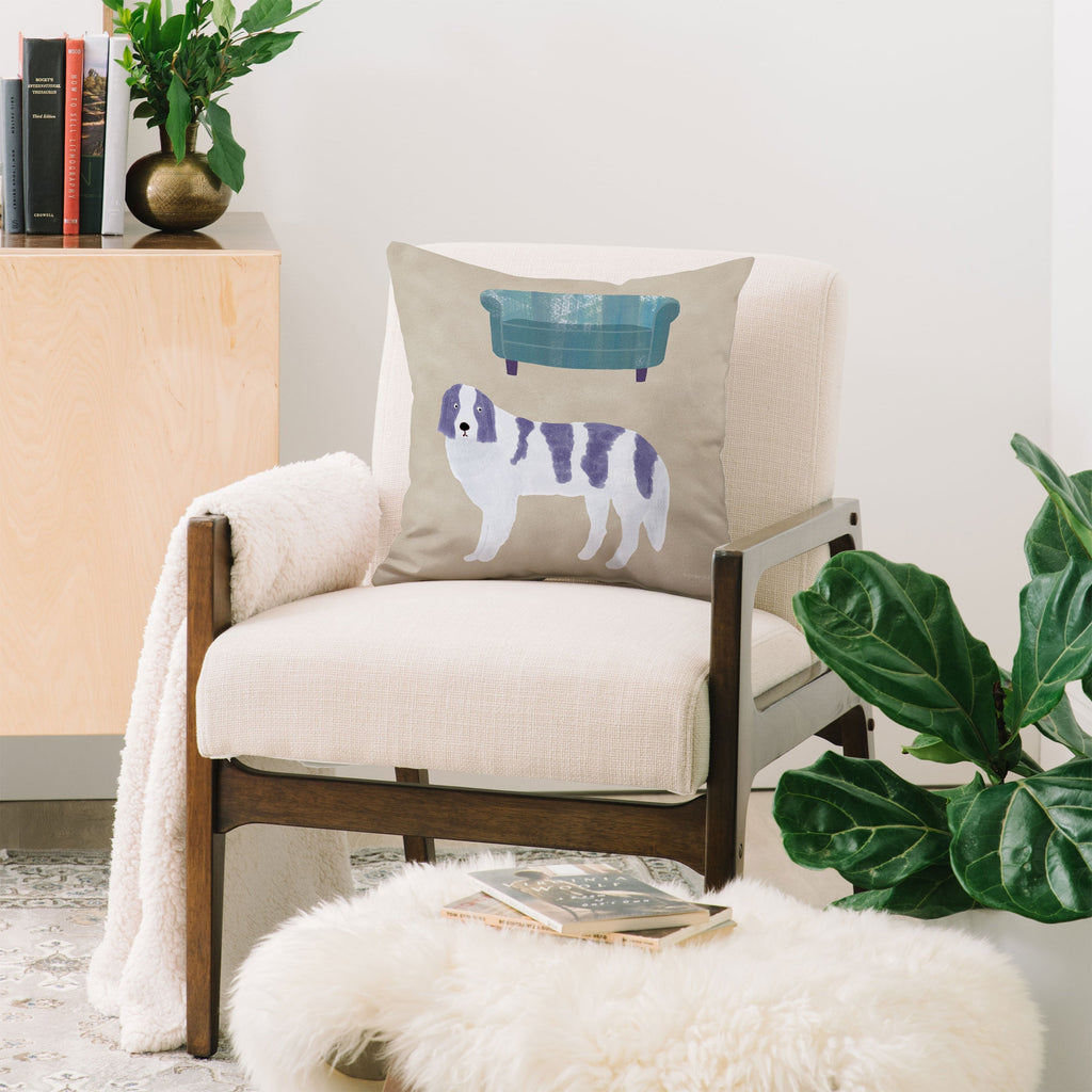 norarikka Dog and a Sofa Purple and Beige Throw Pillow
