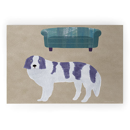norarikka Dog and a Sofa Purple and Beige Welcome Mat