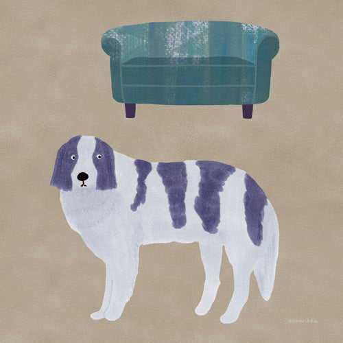 norarikka Dog and a Sofa Purple and Beige Shower Curtain