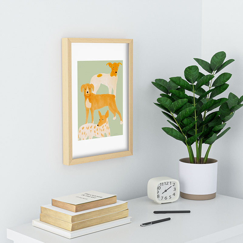 norarikka Three Dogs Lined Up Recessed Framing Rectangle
